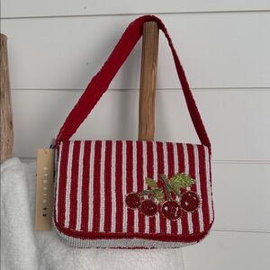 Viral Red and White Cherry Striped Women's Bag